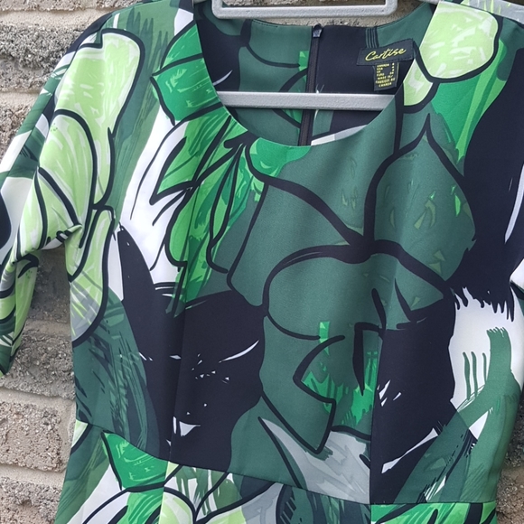 🇺🇦 Fundraiser: Cartise Green Tropical Print Dress - Picture 3 of 11